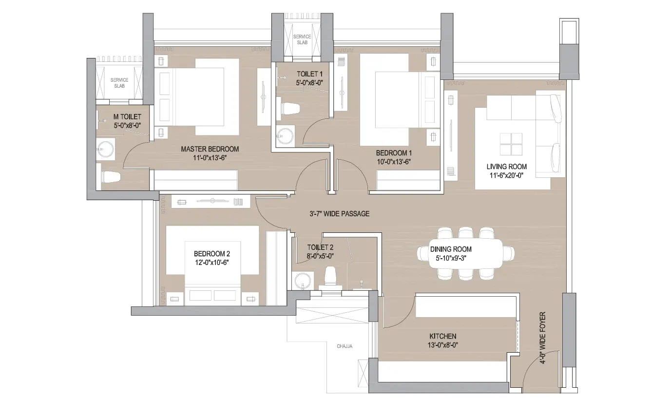 Oberoi Eternia 3 BHK 912 1127 Sqft Floor Plan Mulund West Mumbai
